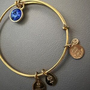 Alex and Ani Gold-Tone Bangle Bracelet with Sapphire Crystal Charm